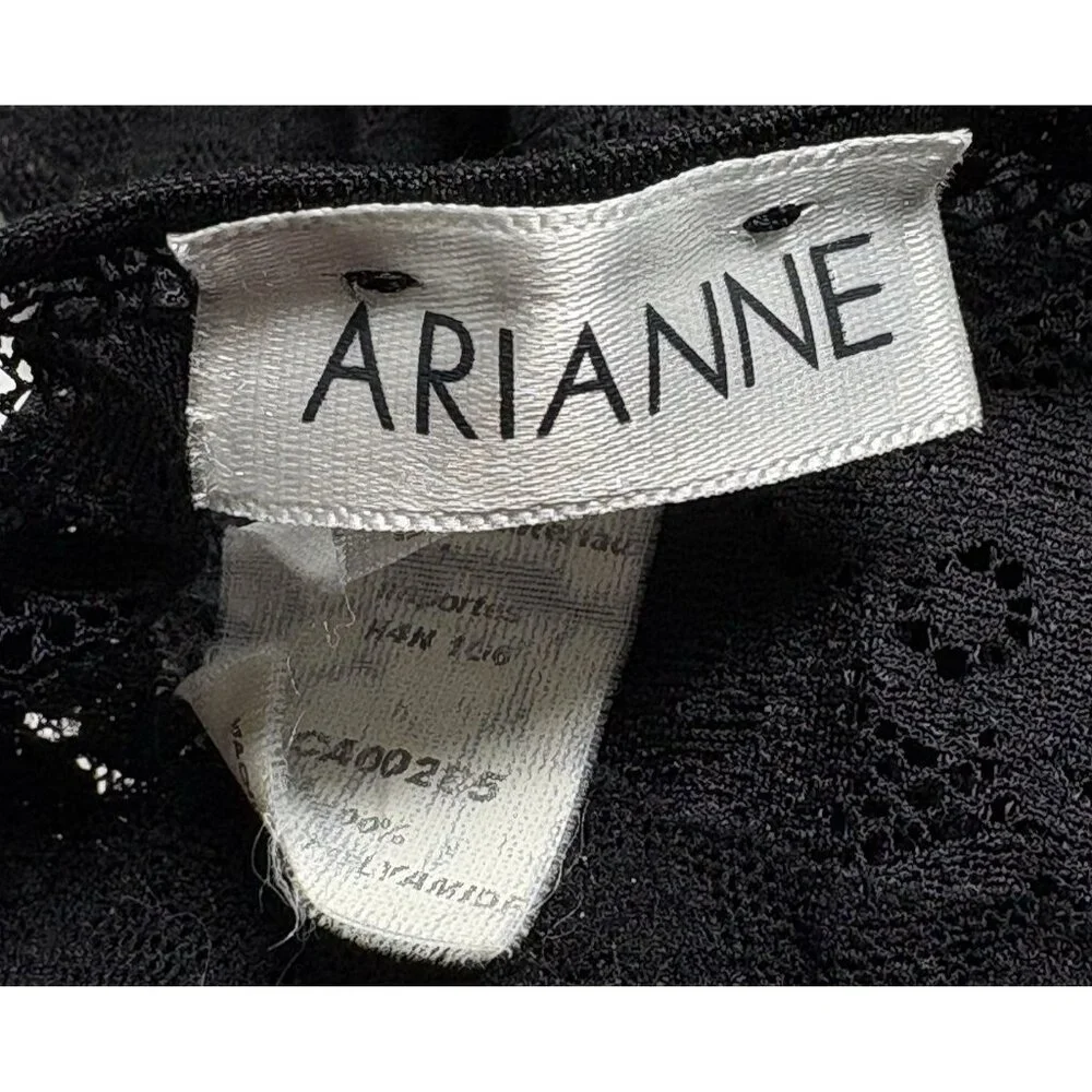 Vtg ARIANNE Women Long Line V Neck Pad Bra Maxi Chemise Sz M Black Lace‎ 76-5